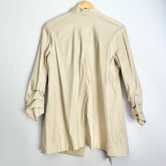 𝅺NEW Alfani Beige Ruched Sleeves  Linen-blend Open Blazer US S - Picture 3 of 8